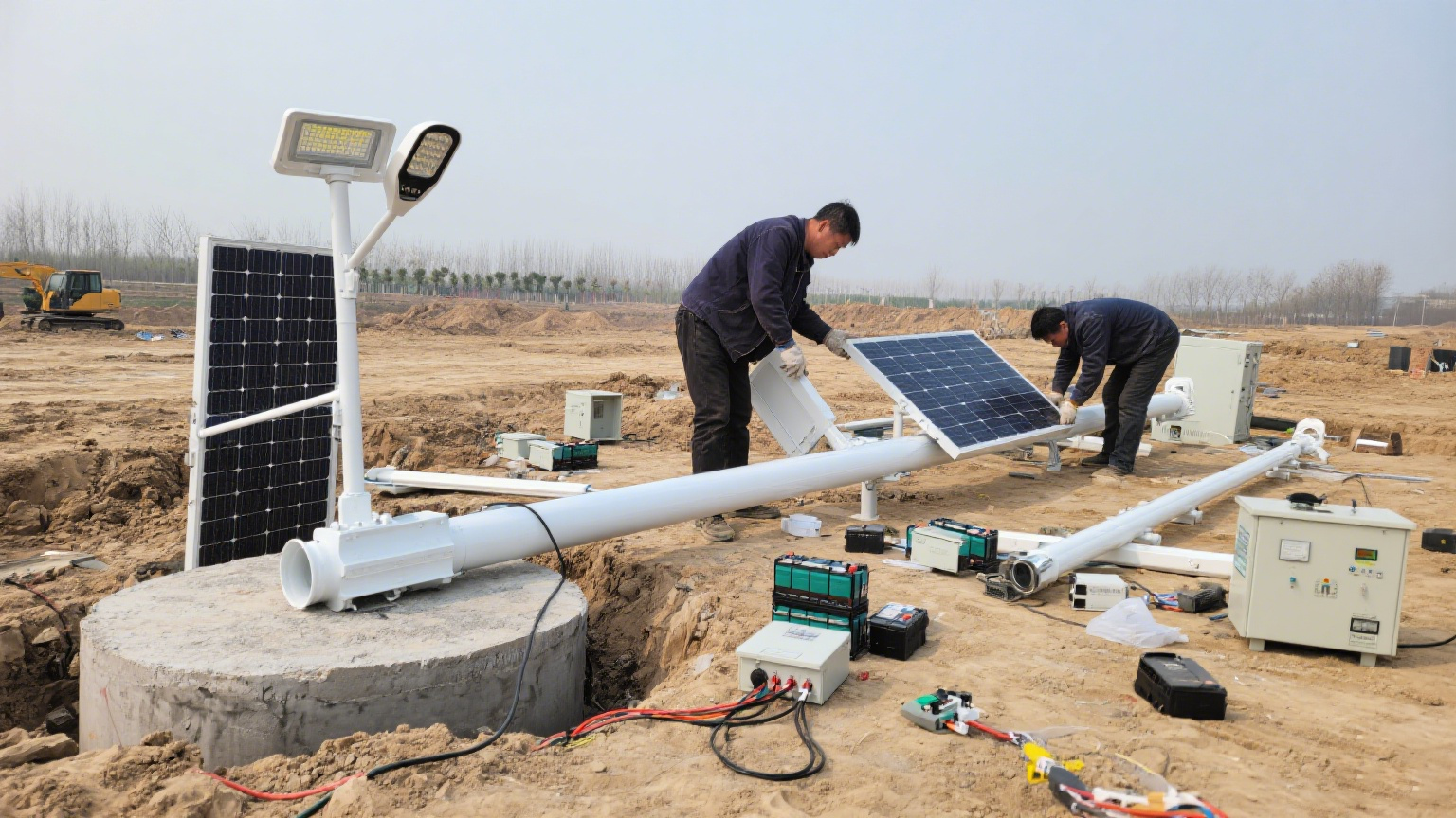 太陽能燈桿組件組裝中